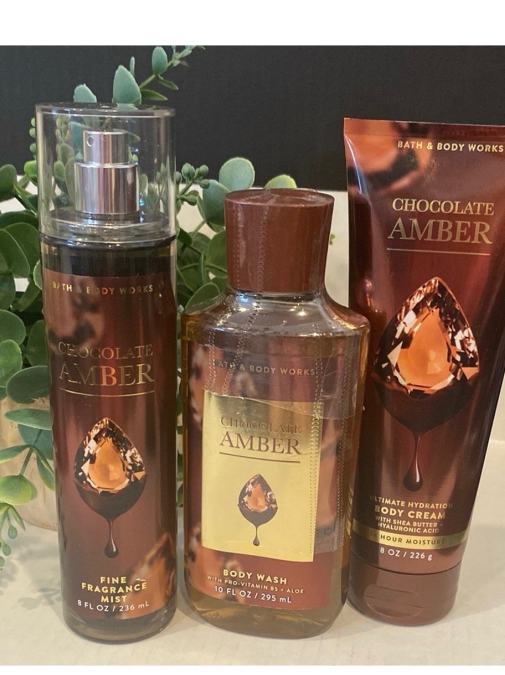 Bath & Body Works Chocolate Amber Body Wash & Lotion Set - Brown